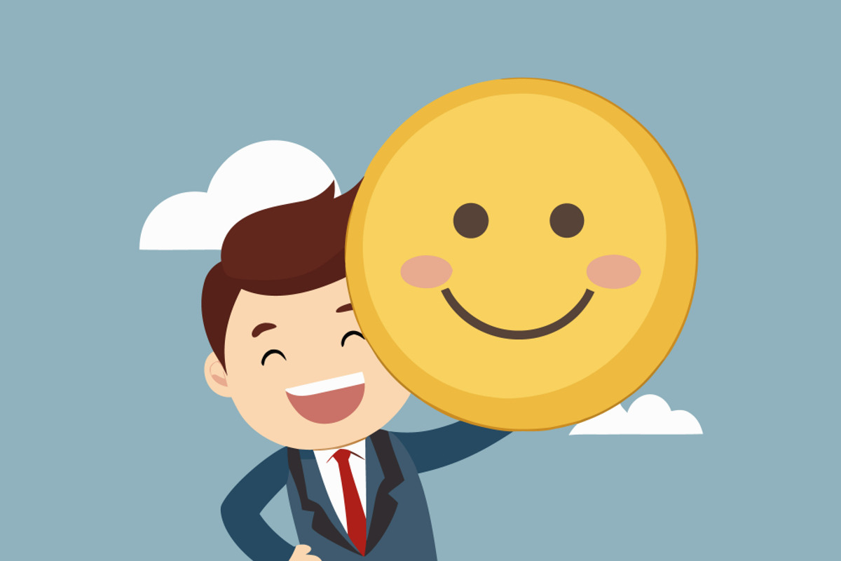 man holding large smiley face, a Person Illustration by SouravDesign (Photo 1 of 3)