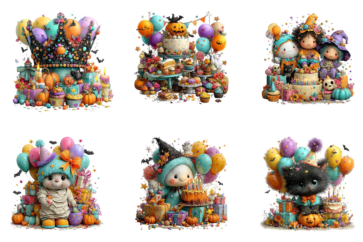 Halloween Birthday Party Clipart, a Seasonal Illustration by CreationArt (Photo 7 of 7)