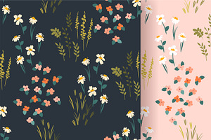 Flower Meadow. 8 Seamless Patterns