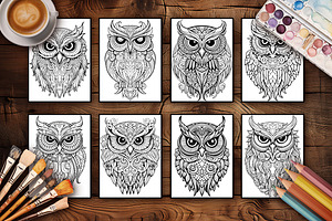 50 Owls: Anti-stress Coloring Pages