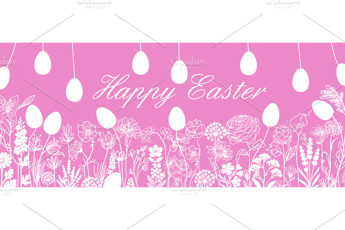 Easter pink banner Hand drawn. Not, an Illustration by Nenahliadava Design