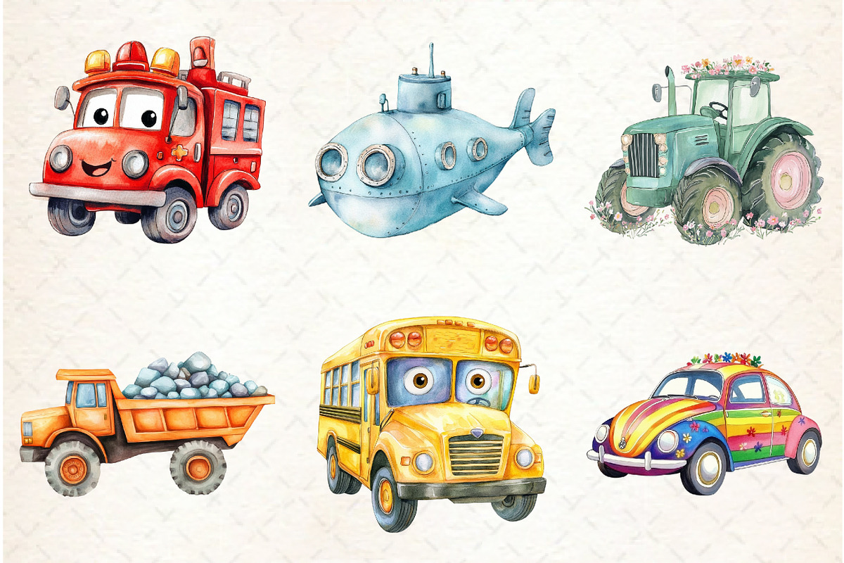 Watercolor Transport Car Airplane, an Illustration by Watercolor design (Photo 4 of 4)