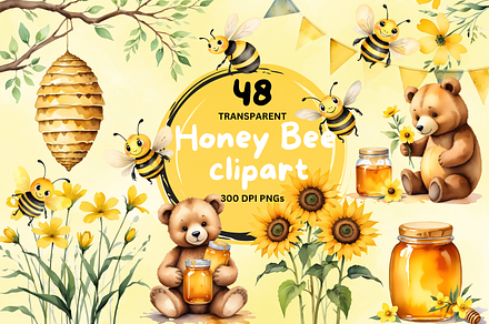 Watercolour Honey Bee Clipart, a Decorative Illustration by Coralcreations