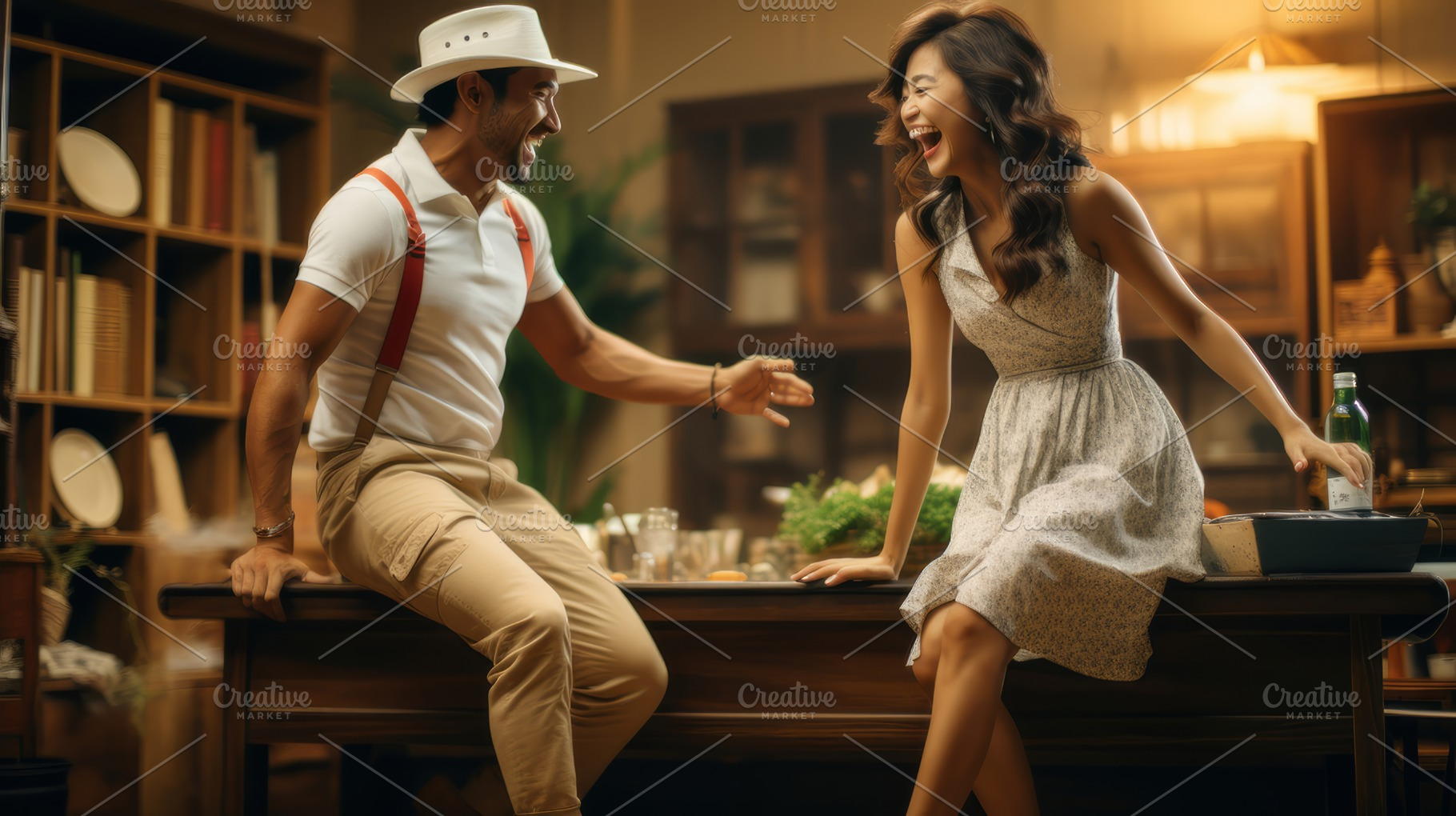 Joyful Young Couple Laughing and Enjoying Time Together Indoors, a Photo by AS photostudio