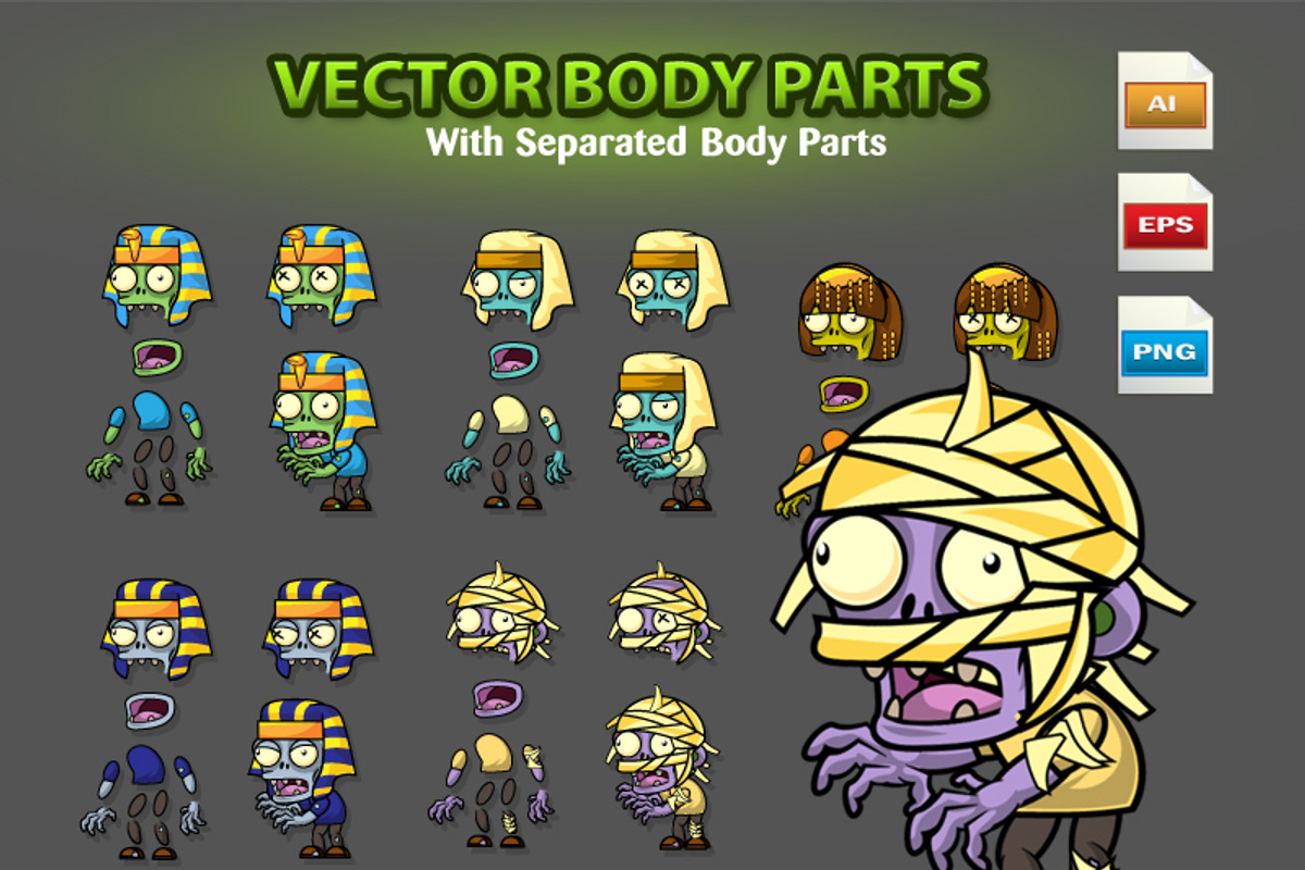 Egyptian Zombies Character Sprites, an Illustration by CreativeGameArt (Photo 3 of 4)