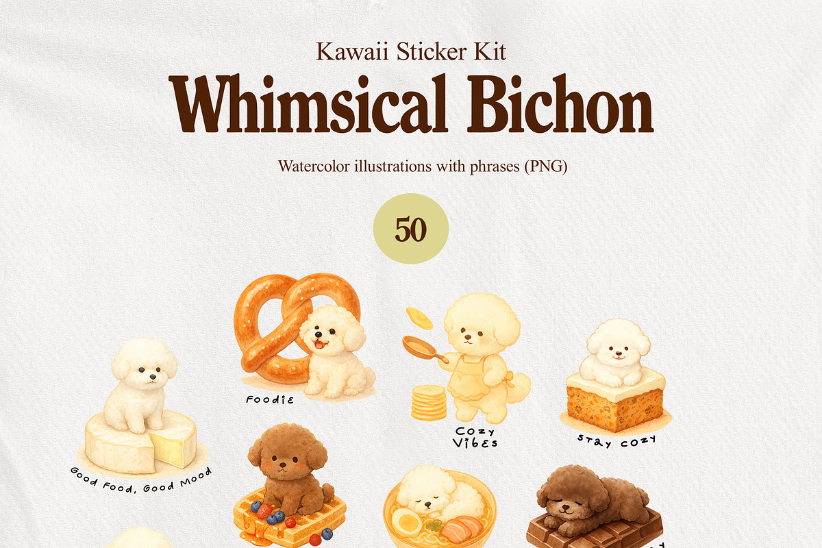 Whimsical Bichon: Kawaii Sticker Kit, an Animal Illustration by divanovskaya_nv (Photo 10 of 18)
