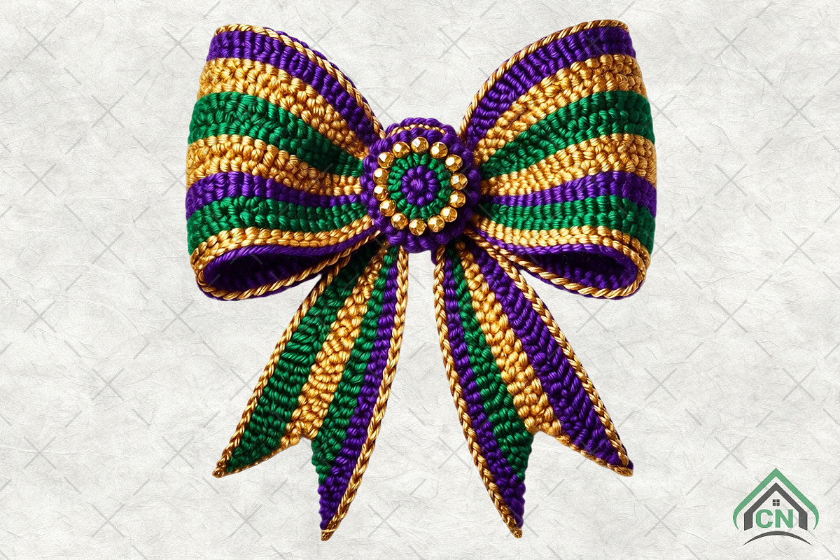 Mardi Gras Crochet Bow PNG, an Illustration by Craft Nest (Photo 1 of 4)