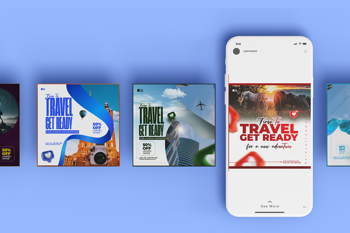 5 Social Media travel Templates, a Social Media Template by graphic bakers (Photo 2 of 10)