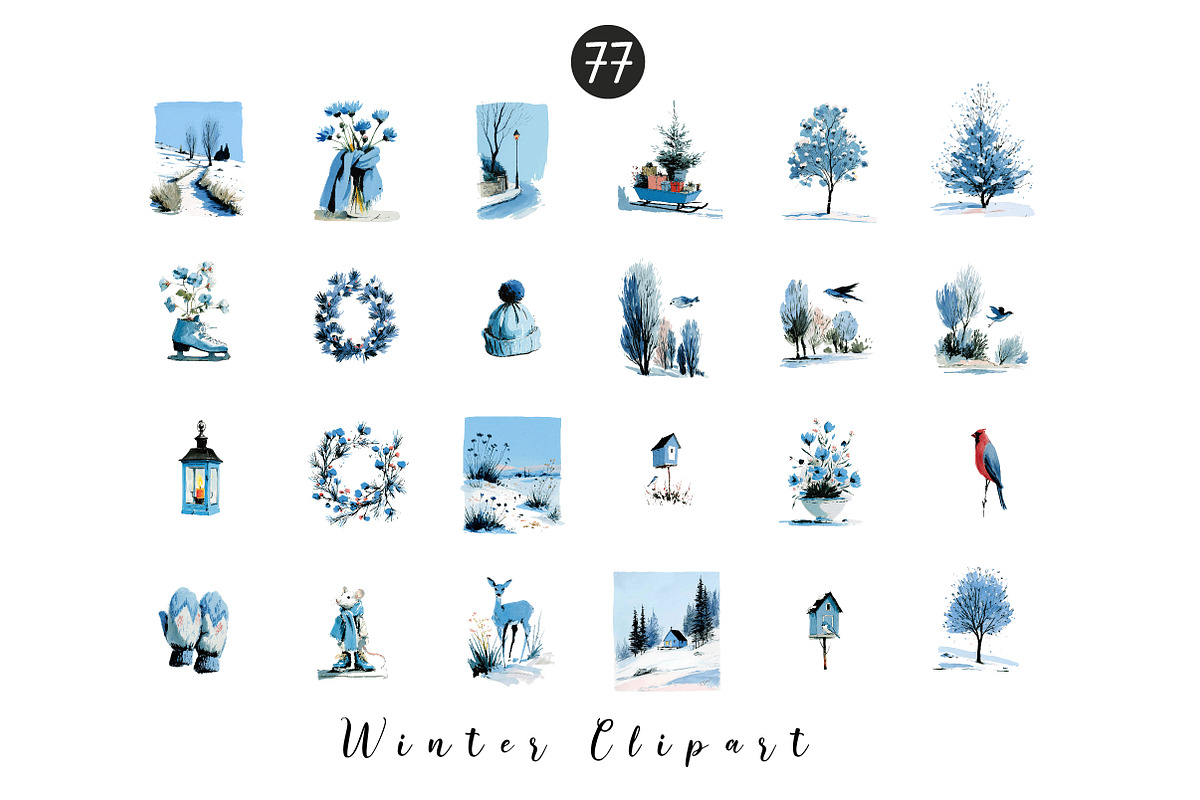 Watercolor Winter Clipart Collection, an Illustration by CreationArt (Photo 7 of 7)