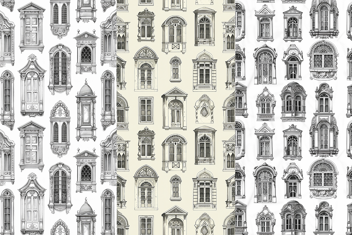 8 Victorian Window Seamless Patterns, a Pattern Graphic by Inknfolly