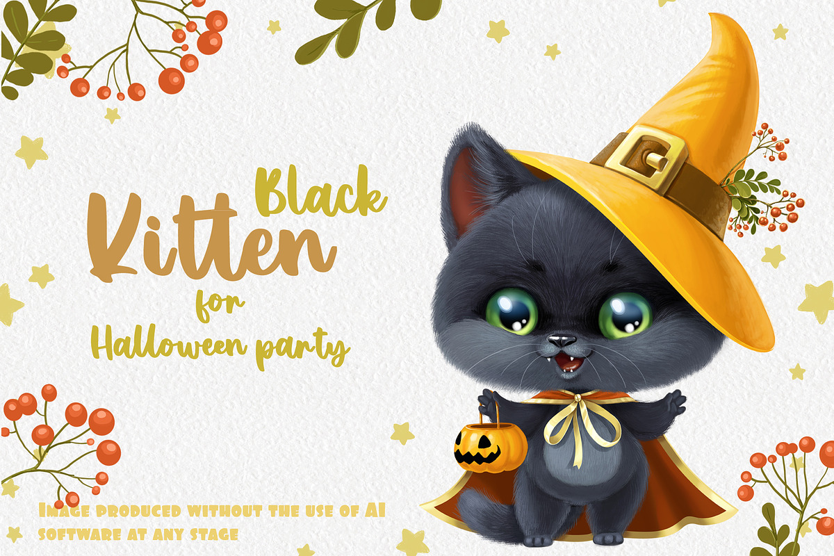 Black Kitten in Halloween costume, an Animal Illustration by Azuzlikus (Photo 1 of 3)