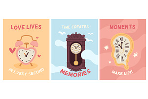 Vintage clocks cards. Retro, an Illustration by YummyBuum