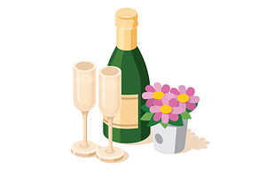 Isometric champagne bottle., an Illustration by Booblgum