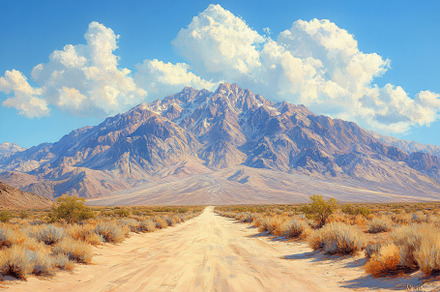 Mountain landscape with dirt road an, a Photo by Tanuart