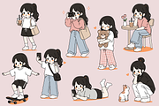 Girl Daily Activities Set Cartoon 2, a Person Illustration by Artpon Illustration (Thumbnail 2 of 3)