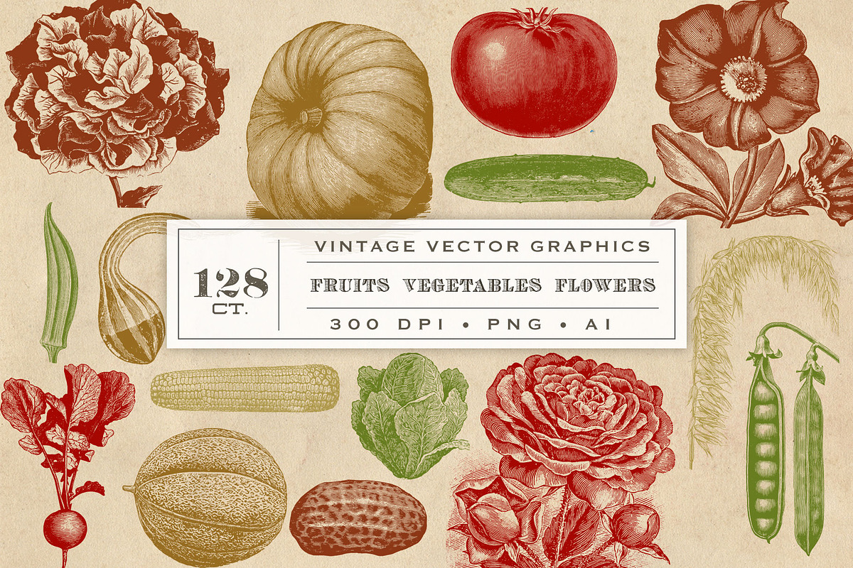 Vintage Fruit Vegetables & Flowers, an Object Graphic by Eclectic Anthology (Photo 1 of 11)