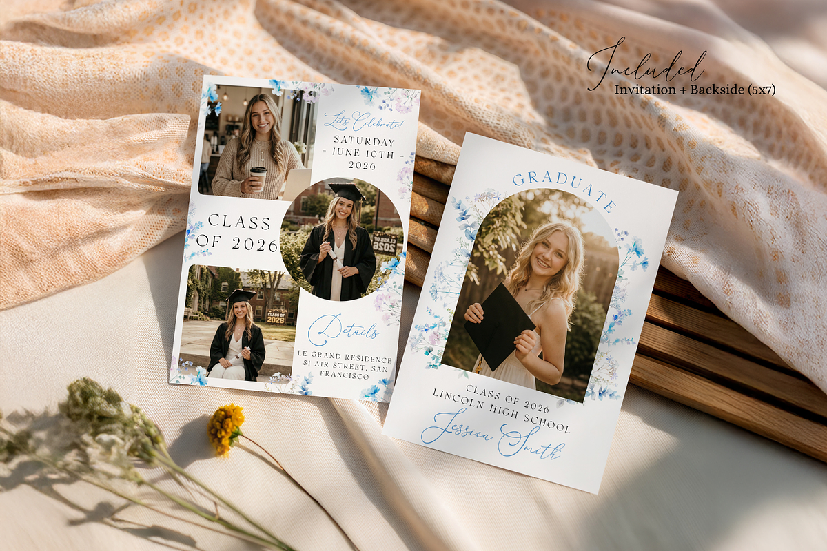 Graduation 2026: Blue Wildflowers, an Invitation Template by MockupWizard (Photo 3 of 3)