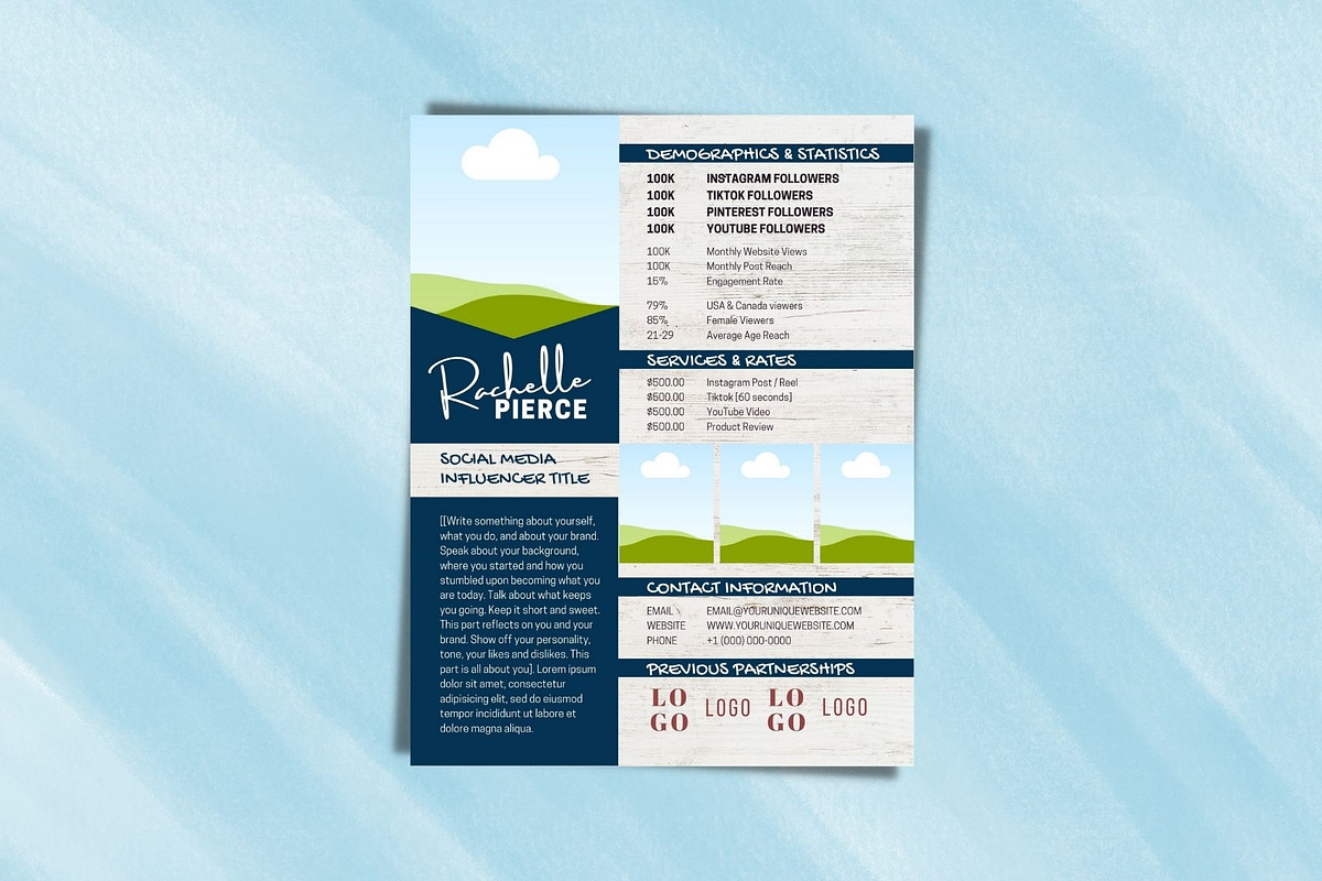 One Page Media Kit in Navy Blue [A], a Templates & Theme by ProductiveandFree (Photo 10 of 11)