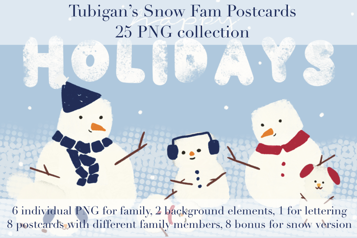 Snow Family Postcards, a Card Template by Tubigan Art