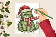 Grumpy Christmas Cat  PNG, an Illustration by Designking (Thumbnail 3 of 6)