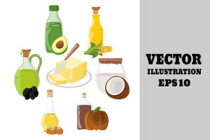 Set of Oil, Fat, Butter Icon.