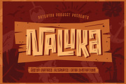 Naluka - Ethnic Font with Extras, a Font by Arterfak Project (Thumbnail 1 of 13)