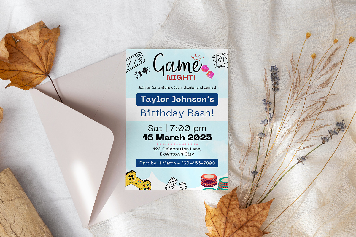 Game Night Birthday Invitation Canva, an Invitation Template by Snapybiz (Photo 2 of 6)