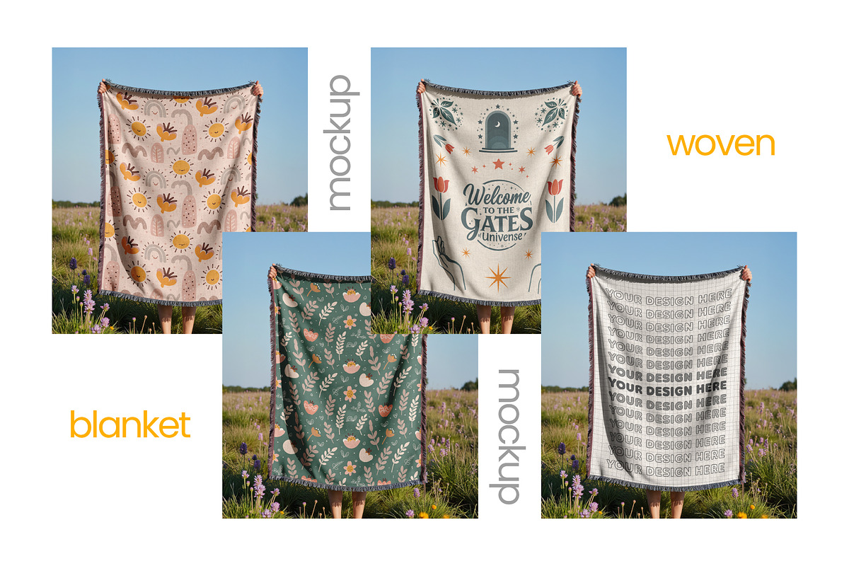 Woven Blanket Mockup Held-Up, a Mockup by Mockups Studio (Photo 3 of 9)