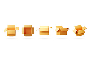 3D Set of open cardboard box icons