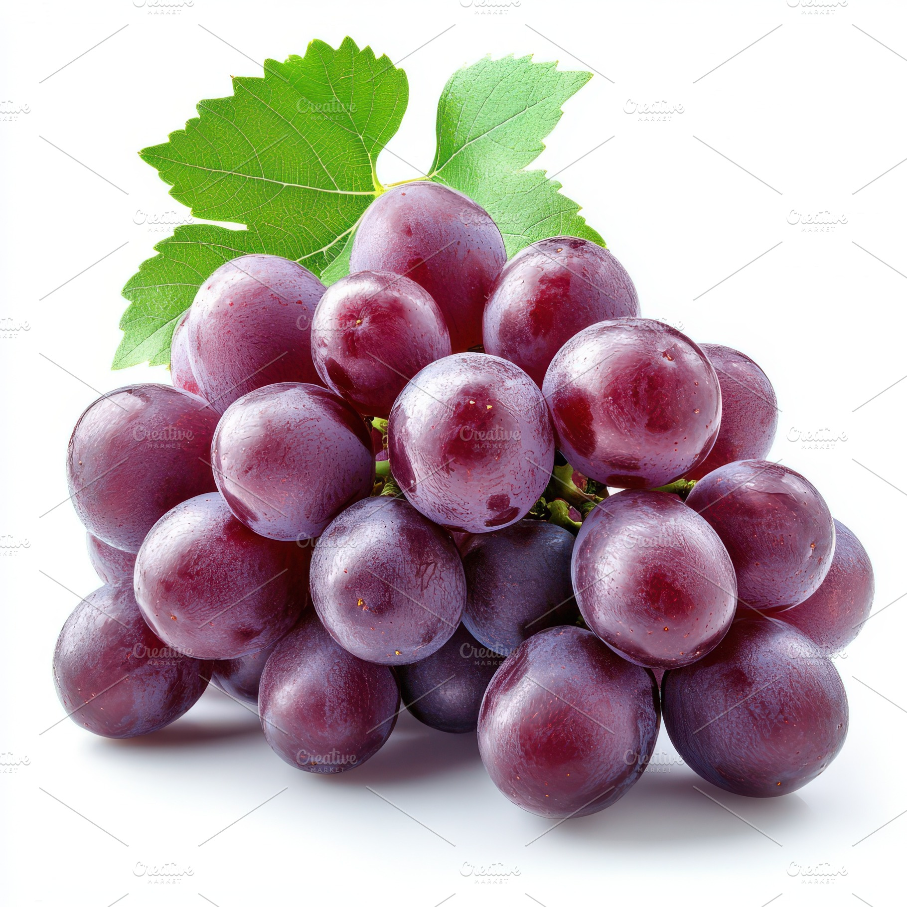 Red grape with leaves isolated on tr, a Food & Drink Photo by Pixeness Studio