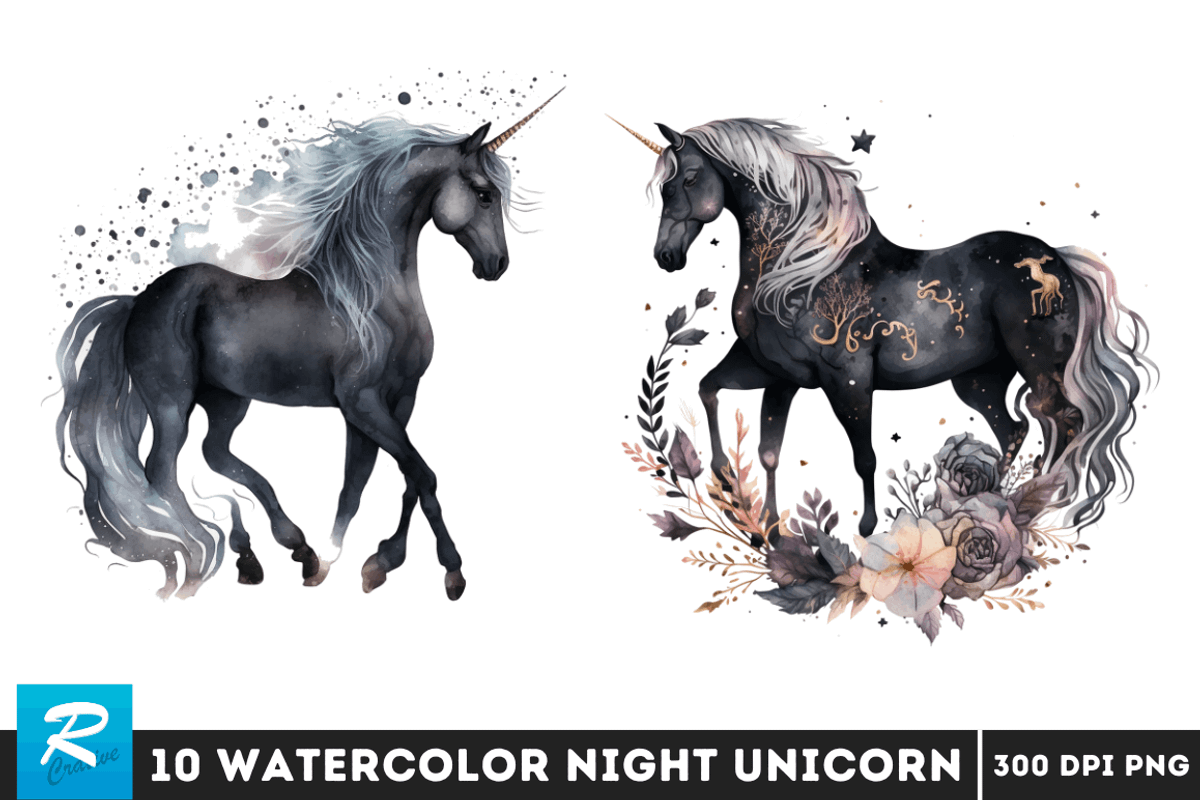 Watercolor Night Unicorn Clipart Bun, an Object Graphic by Regulrcrative (Photo 2 of 7)