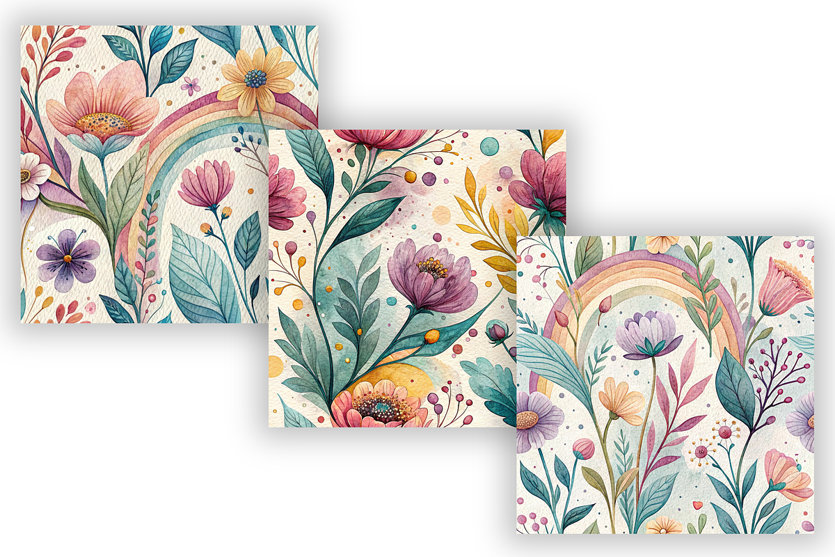 Whimsical Watercolor Floral Patterns, a Pattern Graphic by FloridPrintables (Photo 4 of 9)