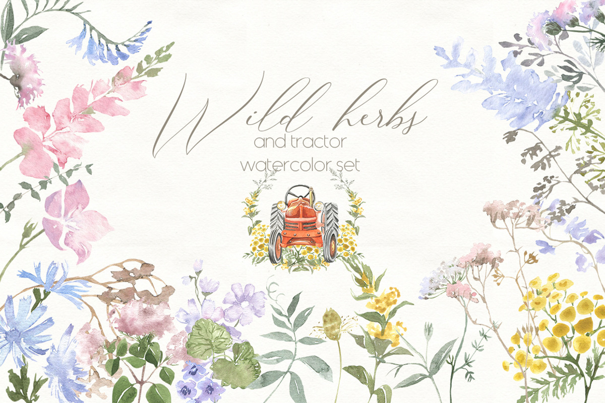 Wild Grasses and Tractor, watercolor, an Illustration by Love Watercolor Store (Photo 1 of 8)