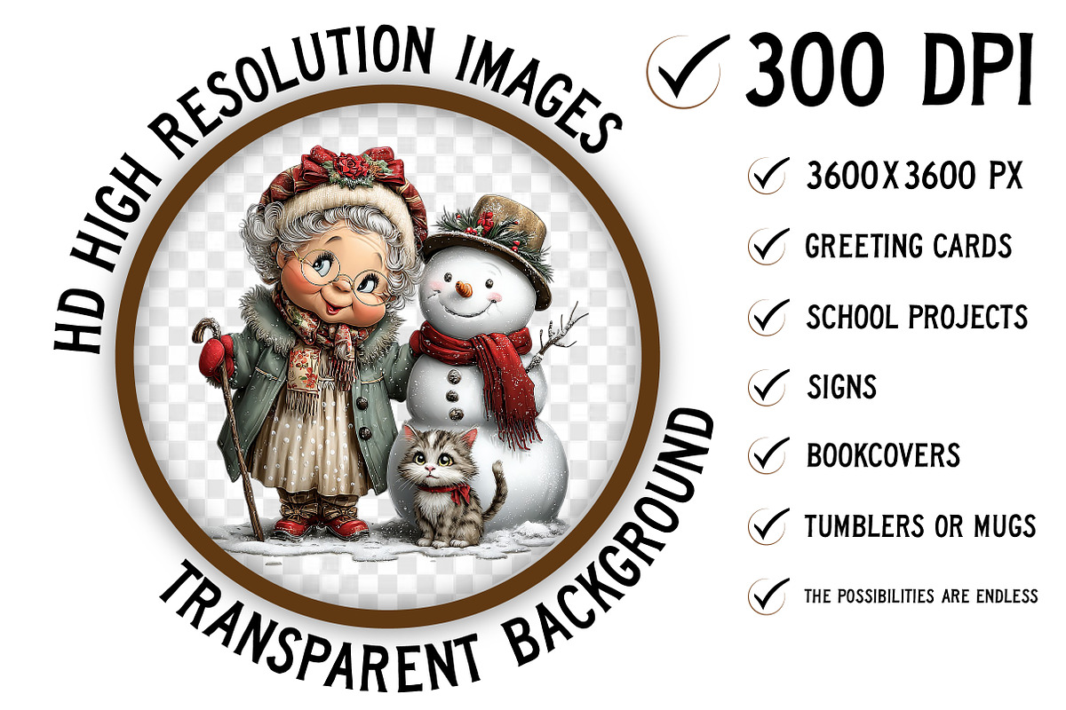 Christmas Grandma and Cat PNG, an Illustration by Craft Nest (Photo 2 of 9)