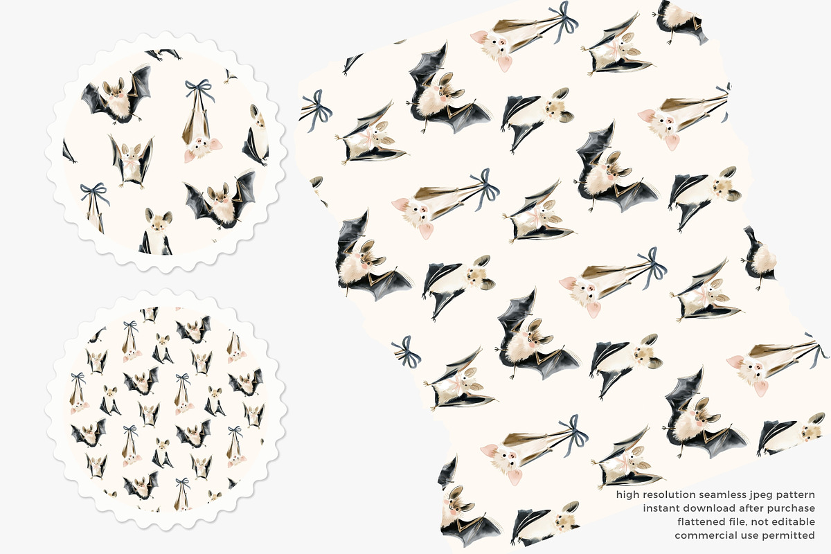 watercolor bat seamless pattern, a Pattern Graphic by Pink Studio Art (Photo 2 of 4)