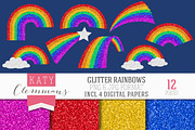 Glitter Rainbows clip art & papers, a Texture Illustration by Katy Clemmans (Thumbnail 1 of 5)