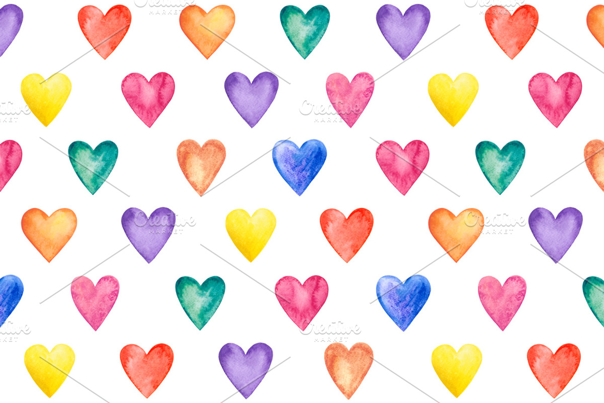 Watercolor Hearts (vector+raster) preview 2