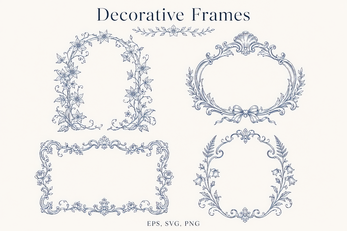 Vintage Toile Floral Frames Elements, an Object Graphic by Olya Creative (Photo 4 of 12)