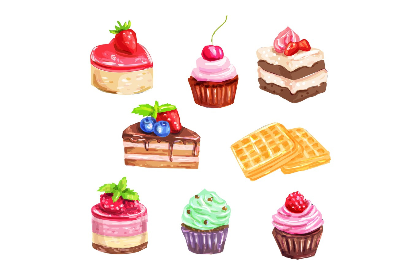 Cake and pastry set of watercolor dessert, a Food Illustration by ...