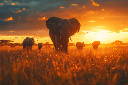 African elephant family at sunset go, a Background Photo by Pixeness