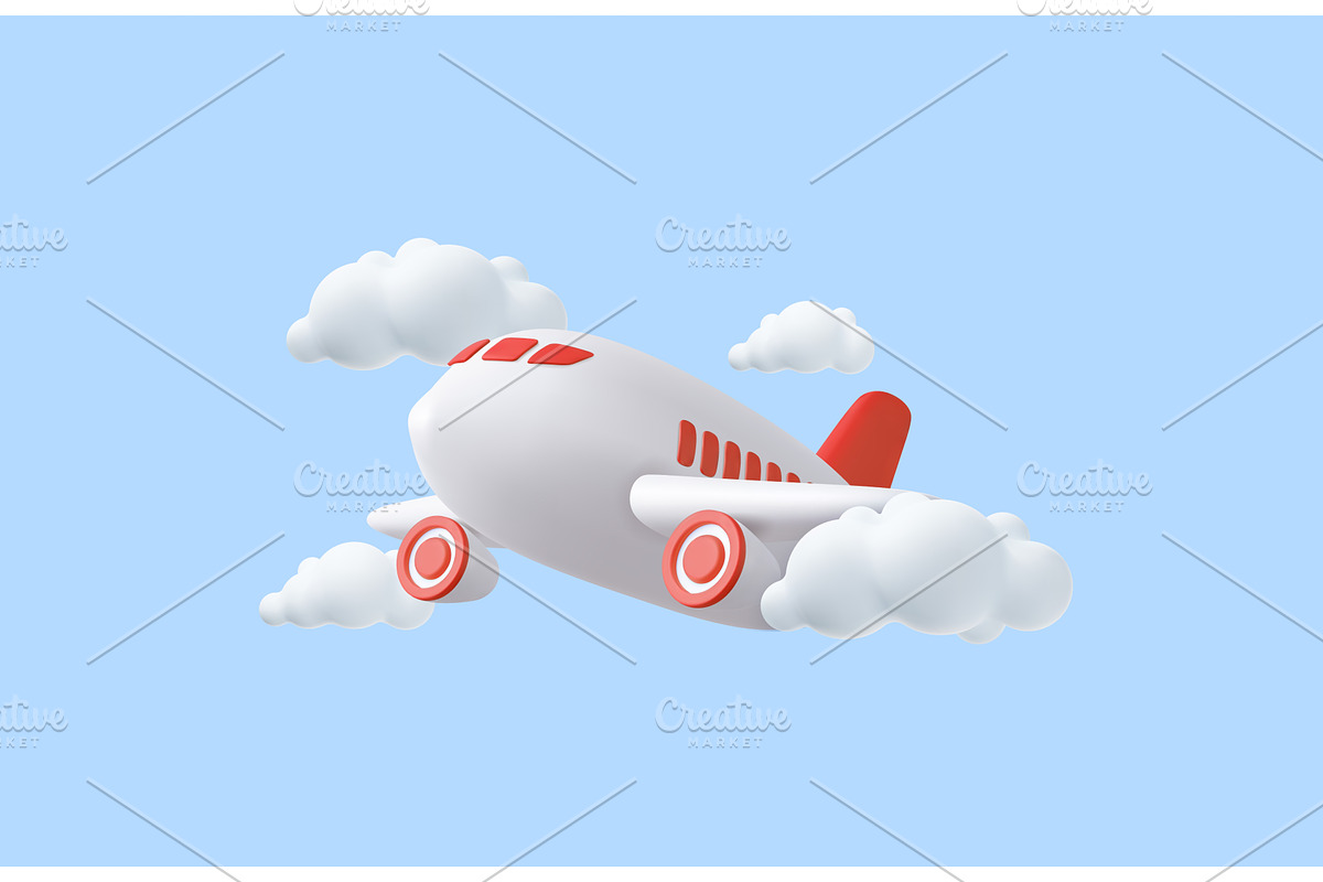 3d Airplane flying in clouds, a Transportation Illustration by ModVector