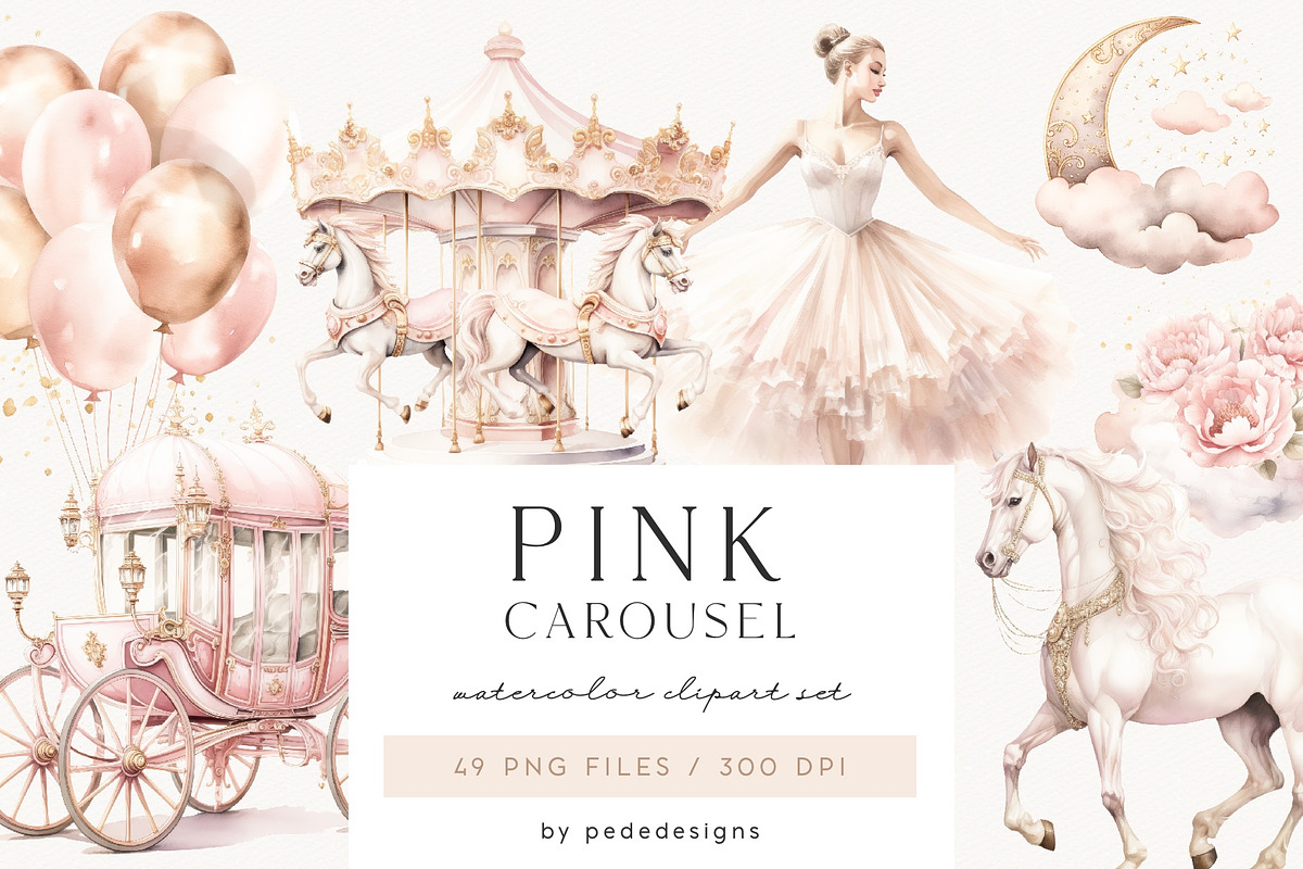 Pink Carousel, a Decorative Illustration by PeDe Designs (Photo 1 of 7)