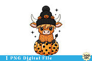 Cute Highland Cow Halloween Png, an Illustration by Watercolor design (Thumbnail 1 of 3)