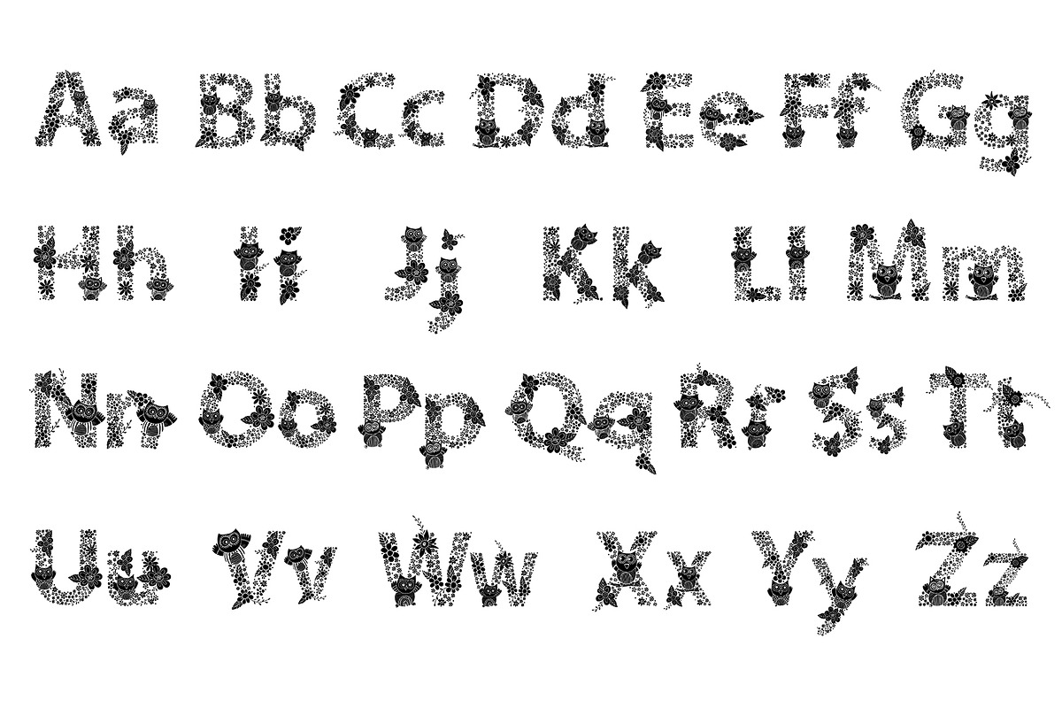 Owl Font Design with Flower Vector., a Symbol Font by Noree (Photo 2 of 5)