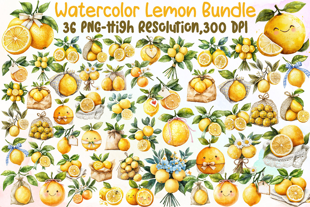 Watercolor Lemon Bundle Clipart, an Illustration by Sublimation Artist (Photo 1 of 6)