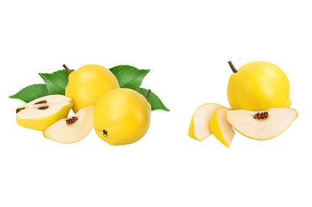 Fresh quince with half isolated on, a Food & Drink Photo by NataPhoto