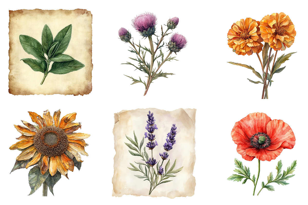 Vintage Botanical Paper Clipart PNG, an Illustration by SinaCreation (Photo 2 of 5)