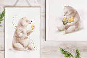 BEAR AND CHICKENS watercolor set, an Animal Illustration by erasovas (Thumbnail 2 of 15)