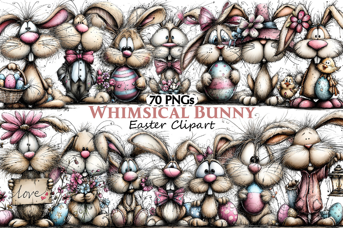 Whimsical Easter Bunny Clipart, an Illustration by Pixels.Craft (Photo 1 of 5)