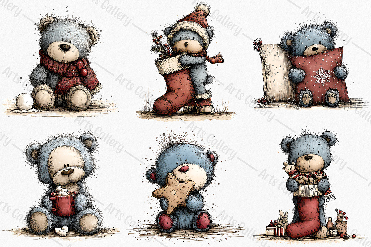 Christmas Teddy Bear Blue Clipart, an Illustration by Canvas Craft (Photo 3 of 7)
